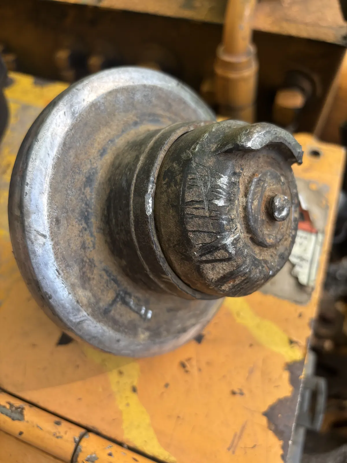 Wheel bearing hub serviced during fleet maintenance