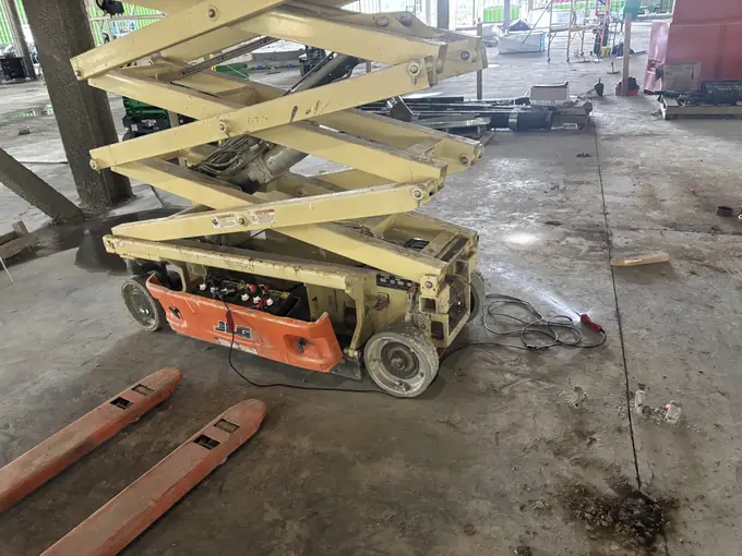 Scissor lift serviced in the repair shop