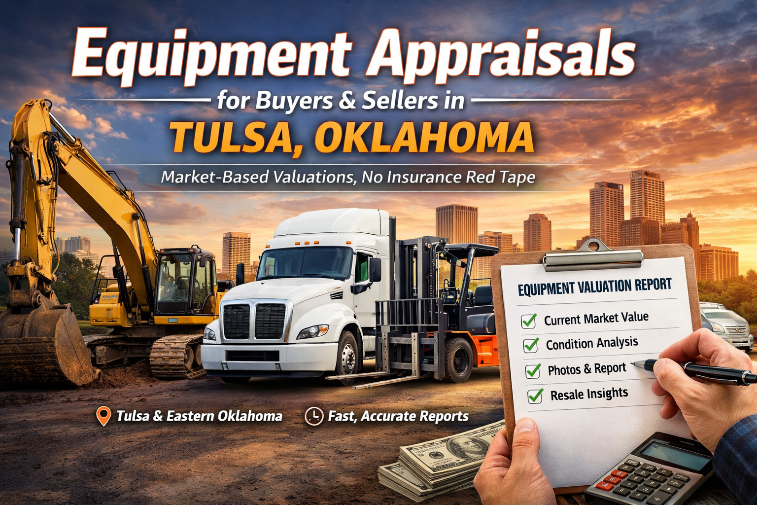 Equipment appraisal services in Tulsa Oklahoma - market value reports for diesel trucks, forklifts, and heavy equipment